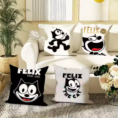 Felix the Cat Pillow Case Square Double-Sided Printing Short Plush Sofa Cushion Cover Bedroom Bedsid