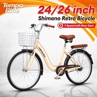 AENXRD Retro Bike Shimano Grip Shift 24/26 Inch Single/7Speed Ladies Bicycle with Basket & Rear Seat