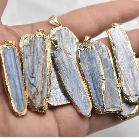 Wholesale10pcs/lot Natural Stone Blue Kyanite Pendant Jewelry gold colour Edge Blue Kyanite Earring 