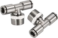 QUARKZMAN Pack of 2 Male Branch Tee 8 mm Hose ID x 1/2 Inch PT Thread Push-to-Connect Fittings Pneum