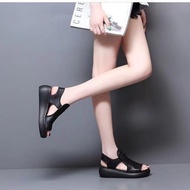 ♈✎☁Red and green pretty soft leather Roman sandals women s summer 2021 new hollow sponge cake bottom