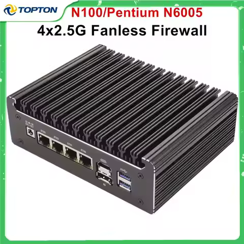 Topton 4 LANs i226-V 2.5G Solid Fanless Firewall Mini PC Intel N100 Pentium N6005 DDR4 COM USB-C pfS