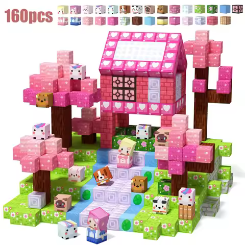 Magnetic Building Blocks Mine World Magnet Pink Girly Heart Blossom Cave Plant Zombies Cubes Set Bri