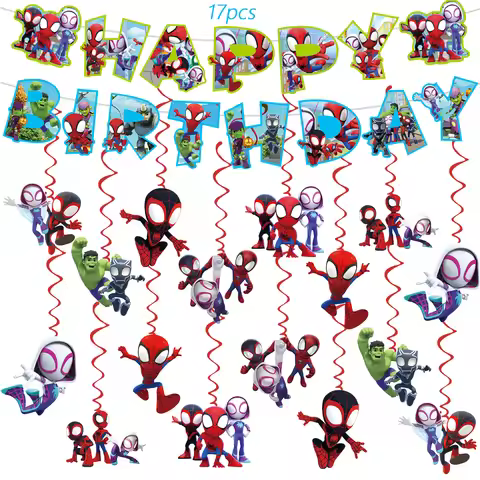 9/17pcs Spider Man and His Amazing Friends Party Supplies,Spider Man Birthday Banner,Spider Man Hang