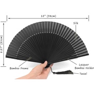 OMyTea Folding Hand Fan for Women - Foldable Chinese Japanese Vintage Bamboo Silk Fan - for Hot Flas