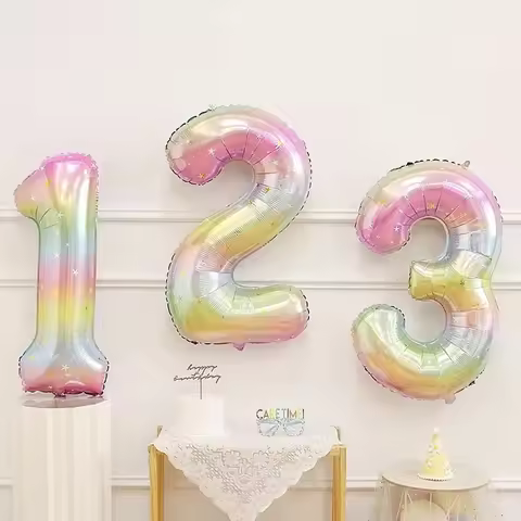 40inch Rainbow Theme 0-9 Number Balloon Magic Unicorn Style Party Decoration Number Foil Helium Ball