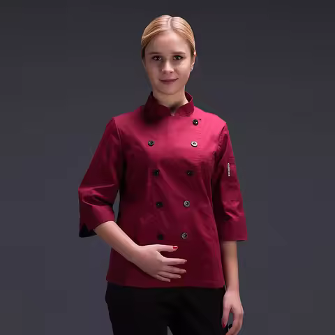 chef uniform for women summer restaurant cook workwear red chef jaket black shirt hotel uniform wait