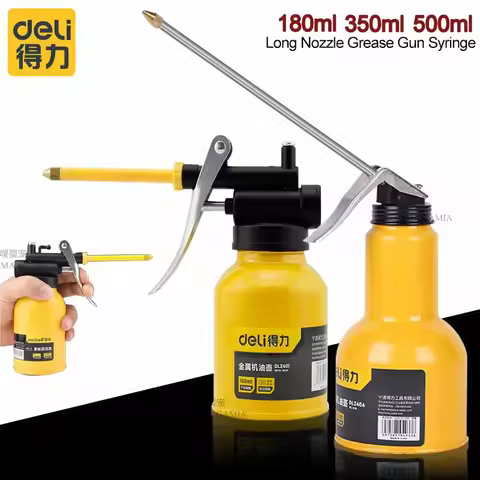 DELI 500ML Oil Can Oiler Spout Thumb Pump Machine Long Nozzle Lubrication Oil Can High Pressure Pump
