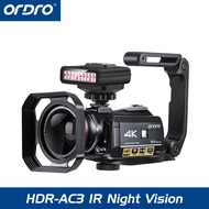 ORDRO HDR-AC3 4K 30MP Camcorder IR Night Vision WiFi HD Live Streaming Video Camera For YouTube Vlogging Digital Camera Recorder