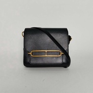 HERMES Roulis豬鼻子1989黑色EVERGRAIN皮C刻金扣肩背包