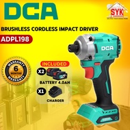 SYK DCA ADPL198 Brushless Cordless Impact Driver Battery Power Tools Drill Wood Mesin Gerudi Bateri 20V