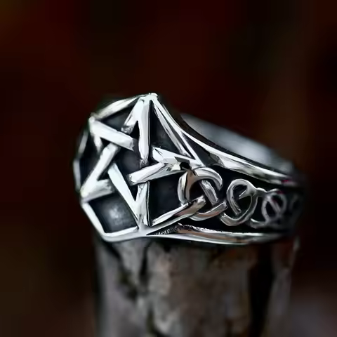 BEIER 316L Stainless Steel 316L Stainless Steel Pentagram Pattern Ring Star Ring For Men Antique Jew