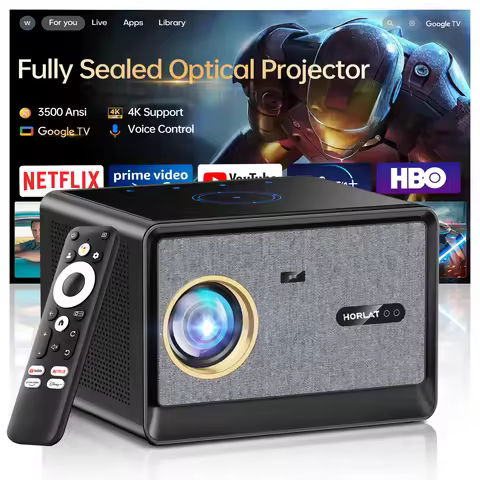 HORLAT 50000Lumens Google TV Projector Fully Sealed Optical Beamer 4K Smart Home Theater Movie Proje