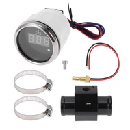 1.02" Universal Digital Water Temperature Gauge Kit with Black Joint Pipe Radiator Sensor Adaptor 10