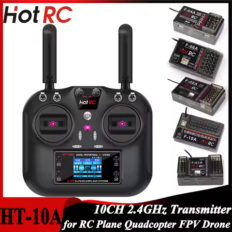 HotRC HT-10A 10CH Remote Control Transmitter F-08A F-01A F-10A 4/6/8/10CH Receiver for RC Airplane D