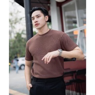 Beppu Knit Waffle In Coffee T-Shirt - Men's Plain Waffle T-Shirt In Coffee Brown