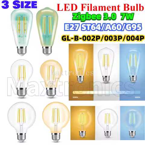 Zigbee 3.0 7W Pro Retro Style LED Filament Bulb ST64/A60/G95 E27 CCT Smart Dimmable GL-B-002P/003P/0
