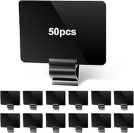 Molain 50 Pack Black Sign Label Clips with A7 Chalkboard Set, Plastic Food Tray Label Holders Reusab