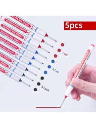 5 ชิ้น ปากกามาร์กเกอร์ถาวรขนาดยาว - หมึกที่กันน้ำ ไม่ซึม เหมาะสำหรับงานไม้ งานก่อสร้าง DIY งานสร้างส