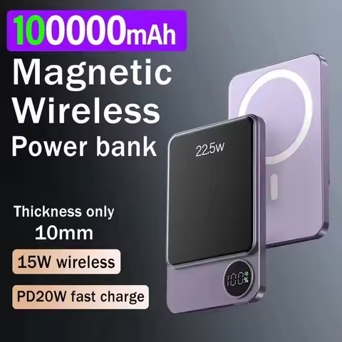 Wireless Power Bank Magnetic 100000mAh Portable Powerbank Type C Fast Charger For iPhone Xiaomi Sams