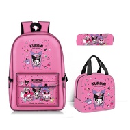 3pcs/set Sanrios Kuromi Kawaii Cartoon Backpack Canvas Shoulder Crossbody Bag Pen Bag Stationery Pou