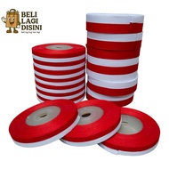 MERAH Flag Ribbon Red and White Ribbon/ 1/ 2", 1" 17 August Independence Day Cloth Ribbon 1 Roll Aug