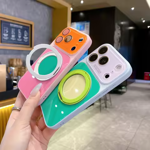 Dopamine Contrast Magnetic Bracket Phone Case Suitable For IPhone 13 14 15 16 17 18 Pro Max Full Pac