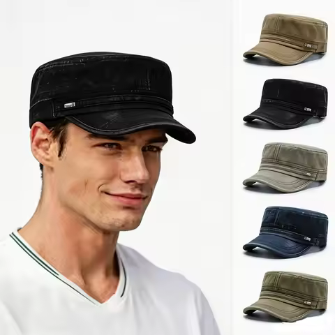 Washed Cotton Flat Top Military Cap Women Men Cadet Army Cap Retro Army Hats Bone Man Cap Summer Out