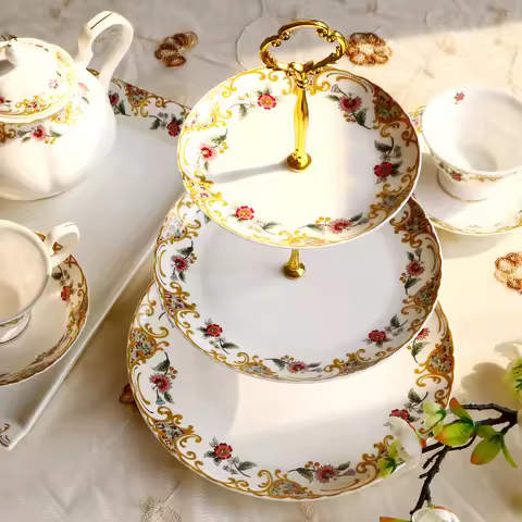 6+8+10inch, fine bone china floral cake stand, nordic ceramic cake plate stand, gold plates, fruit p