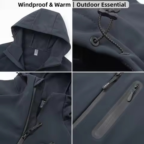 Outdoor Jacket Sport Men Windproof Waterproof Hooded Warm Add Velvet Softshell Jacket Winter Hooded 