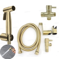 Gold Toilet spray bidet sprinklers Muslim Sprayer shower head Hook holder Water hose T valve Douche Handheld WC Bathroom  SG4B