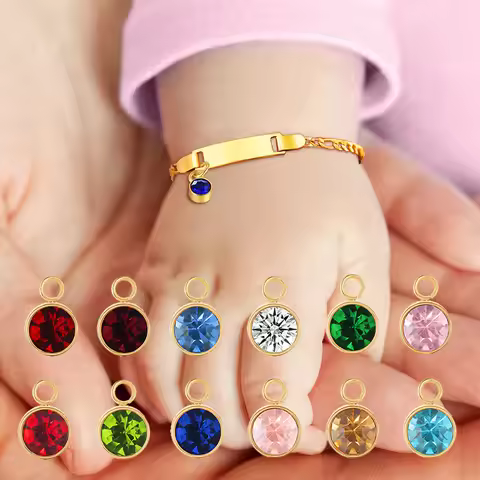 Customized Birthstone Bracelet for Little Boy Girl, Personalized Stainless Steel ID Name Bracelet, B