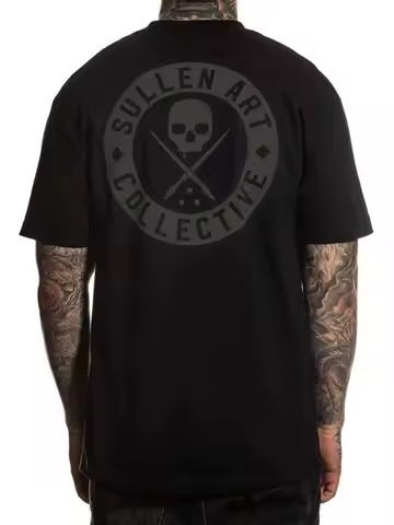 Sullen Art Collective Men's Short Sleeve T-Shirt Black Cotton Crew Neck with Skull Graphic Casual Co