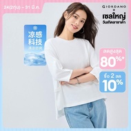 GIORDANO ผู้หญิง  เสื้อยืด Cool-Touch Button Strap Waist Tee Crewneck Elbow Sleeves Simple Fashion C