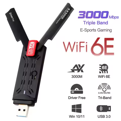 AX3000 USB 3.0 WiFi Adapter 3000Mbps WiFi 6E Network Card Tri-Band 2.4G 5G 6G Wifi Receiver Dongle F