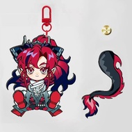 Anime Arknights Mica Acrylic keychain with chibi character with decorative swaying tail book and bac