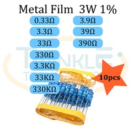 Resistor 3W Metal Film 0.33ohm,3.3ohm,33ohm,330ohm,3.3Kohm,33Kohm,330Kohm,3.9ohm,39 ohm,390 ohm 3W 1% 10 pcs
