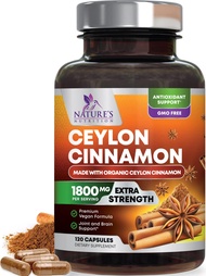 Pure Cinnamon Capsules, Certified Organic Ceylon Cinnamon Pills, Non-GMO, Gluten-Free, Dairy-Free, S
