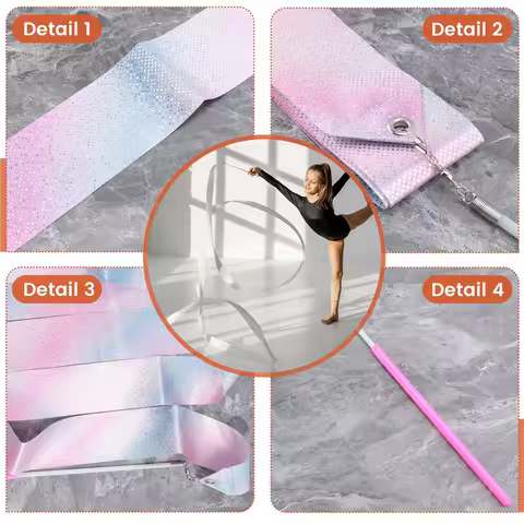 ABHS-2M Flashing Star Gym Ribbons Dance Ribbon Rhythmic Art Gymnastics Ballet Streamer Twirling Rod 