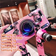Case For Samsung Galaxy S9 Plus Samsung S8 Plus Samsung S7 Edge Samsung S7 S8 S9 Retro Camera lanyard Casing Grip Stand Holder Silicone Phone Case Cover With Camera Doll