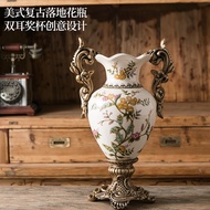Creative European Double Ear Trophy Shape Floor-standing Ceramic Vase Crafts American Retro Home Ceramic Decorative Vase