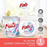 Fab 4in1 All-in-One Laundry Capsules 60 Pods x 1 Tub + Refill 24 Pods x 2 Packs