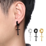 Earrings No Piercing Cross Huggie Stud for Men Stainless Steel Earing Punk 1 Piece