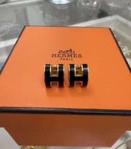 （99新）Hermes Pop H Earrings 耳環 （黑金）， 大size , 有正單