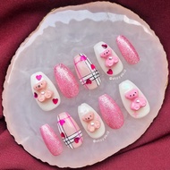 Custom Fake Nails 3d Gummy Bear Burberry Red Pink - Red / Fake Nails / Press On