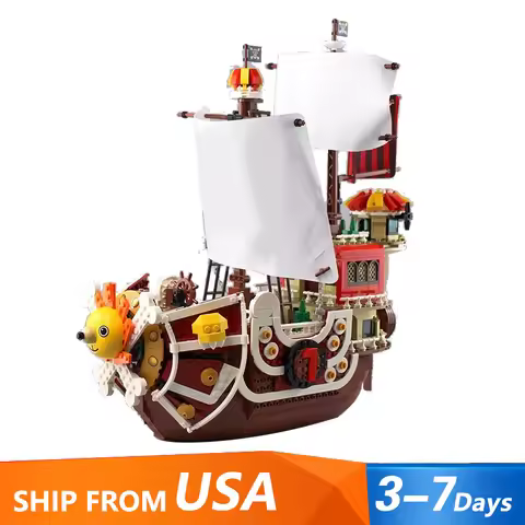 Creative Thousand Sunny Ship Model Building Block Cartoon Anime 9 Figures Pirate Boat Brick Toys Chr