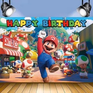 7x5ft Super Mario Photography Backdrop for Children's Happy Birthday Theme Party Decoration Banner Background