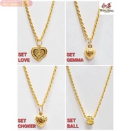 ✘№❁Wing Sing 916 Gold Pendant Rope Chain Value Jewellery Gift Set / Set Rantai Leher Pintal Loket Love Emas 916