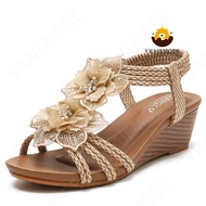 VRAIEMODE Retro Wedge Sandals Mid-Heel Bohemian Womens Sandals Lightweight Roman Shoes embroidery Fl