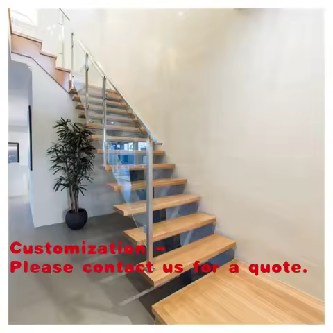 Customize.CBMmart Central Beam Stringer Tempered Glass Wire Wooden Stone Step Straight Staircase